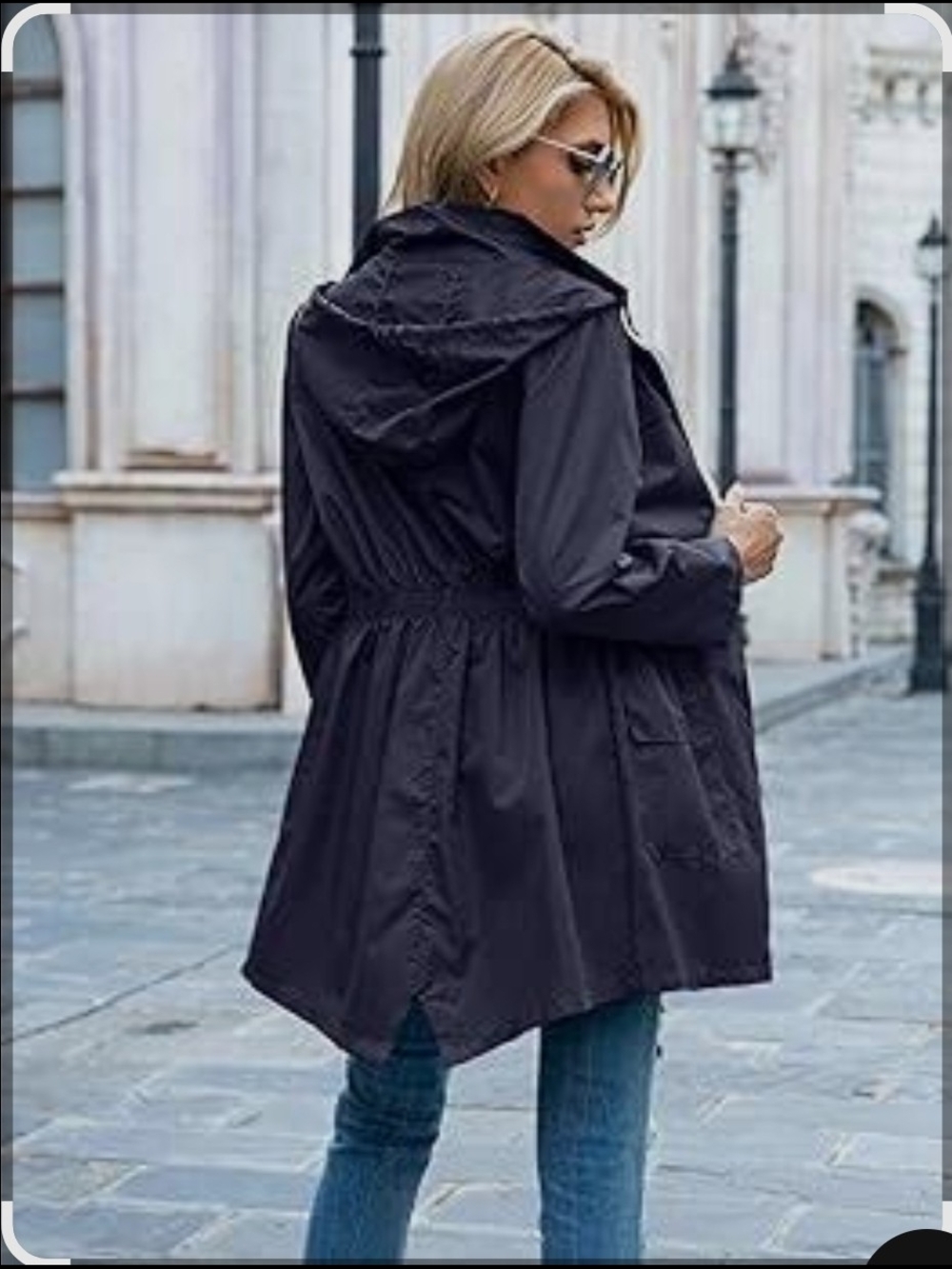 Ci Sono Womens Hooded Raincoat in Navy Blue